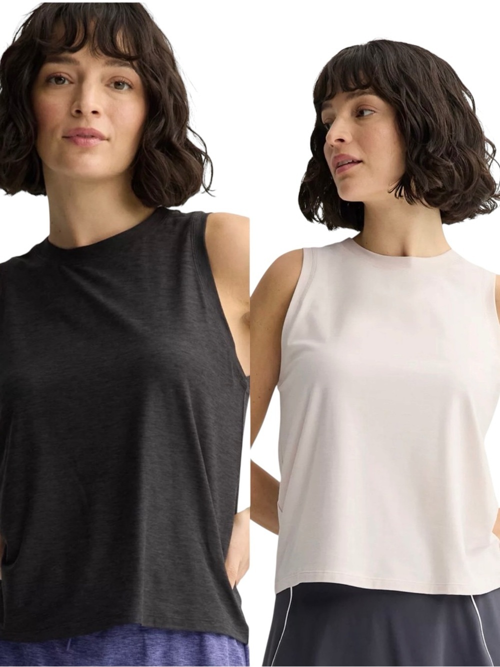 FLX pair of Crewneck performance blouson sleeveless tops Black & blush medium
